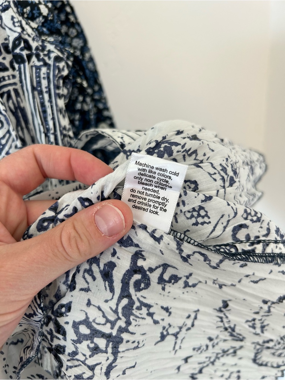 Cino Indigo Patchwork Cotton Print Bohemian Button Down Sz XL Boyfriend Shirt - Picture 6 of 8